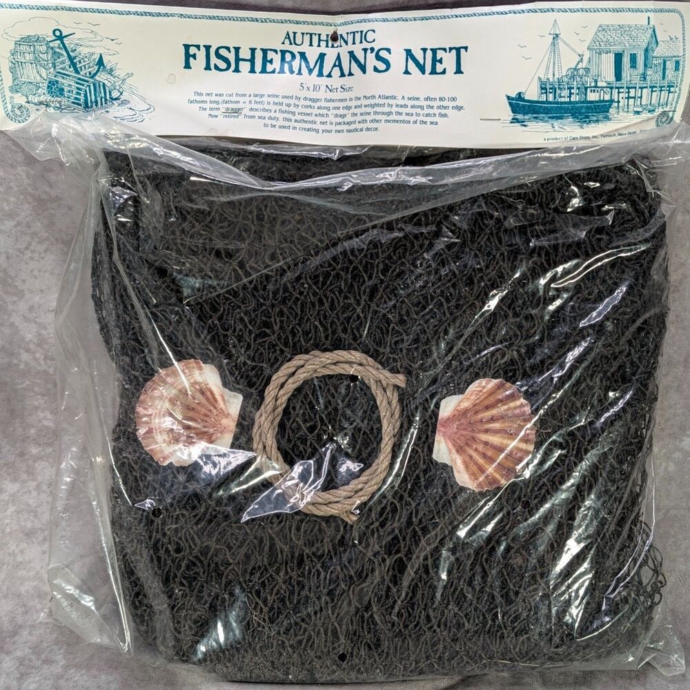 Vintage 1981 Cape Shore Authentic Fishermans Net 5x10 Sea Shells Maine Nautical